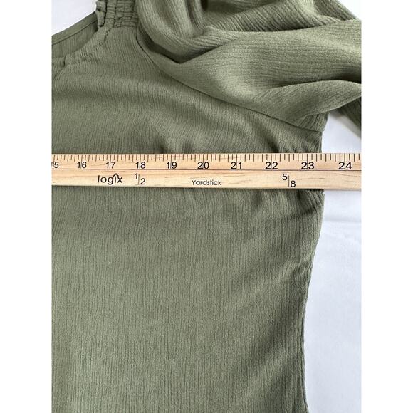 Torrid Women Tunic size 1 Ruched Green 3/4 Sleeve Tie Neck Pullover Lightweight - Picture 12 of 13